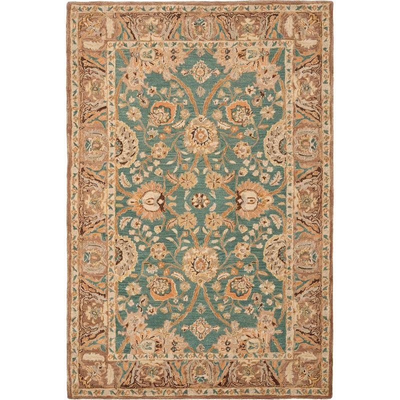 Handmade Teal and Camel Floral Wool Area Rug