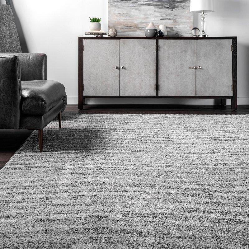 Modern Ripples Gray Synthetic Rectangular Area Rug