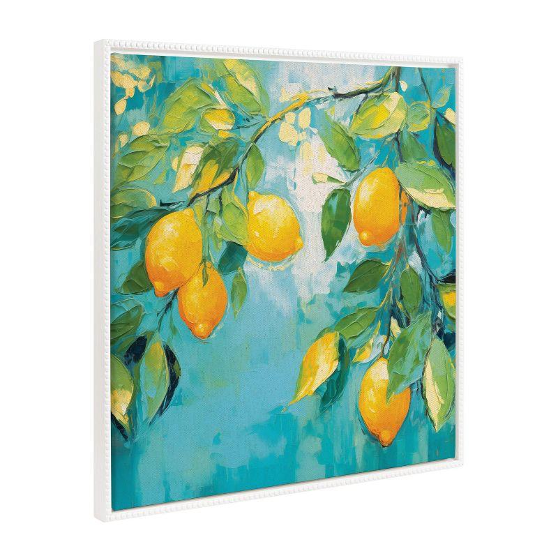 Beaded White Framed Lemon Tree Canvas Wall Art, 30x30