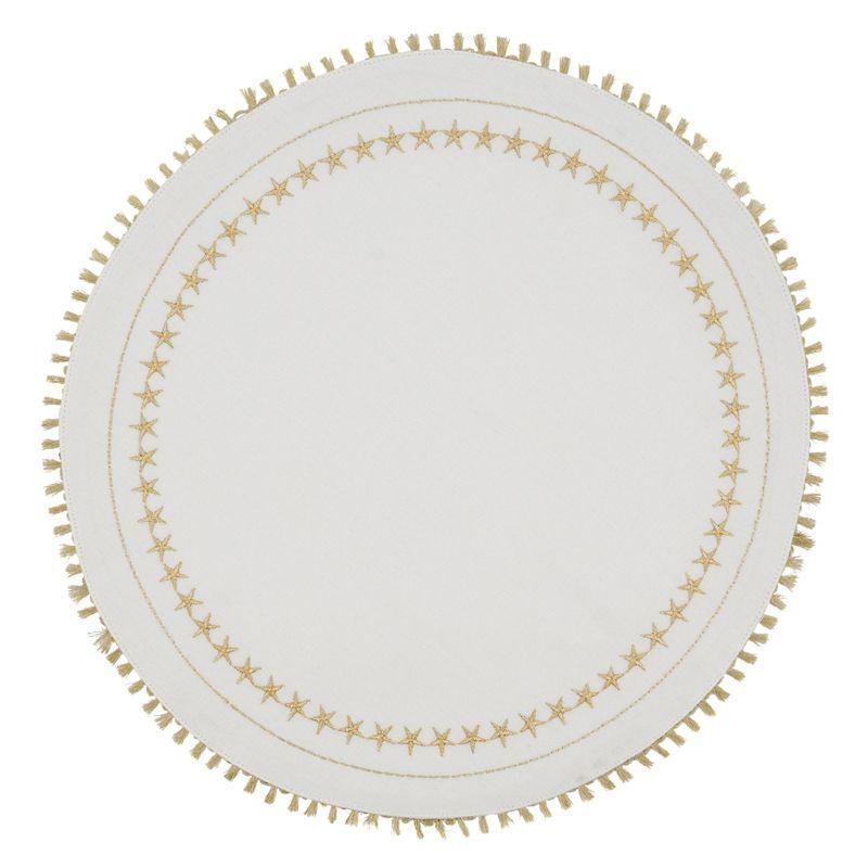 White and Gold Embroidered Stars Tassel Round Placemats, Set of 4