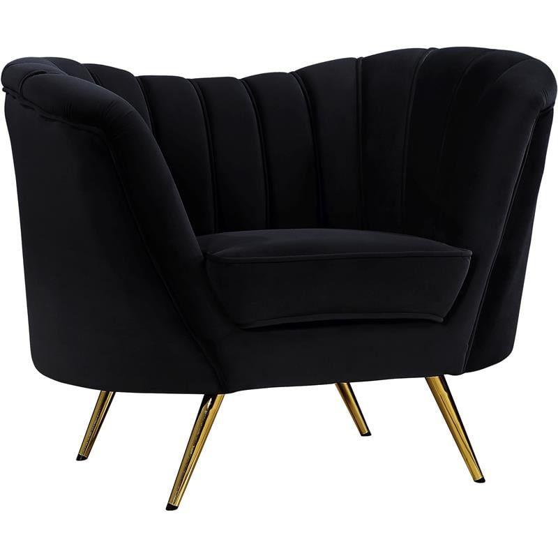 Margo Velvet Accent Chair in Black and Gold-Meridian Furniture