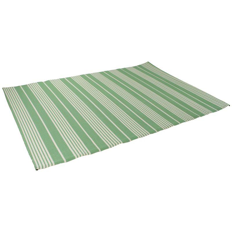 Green and White Striped Easy-Care Synthetic Outdoor Rug, 4' x 6'