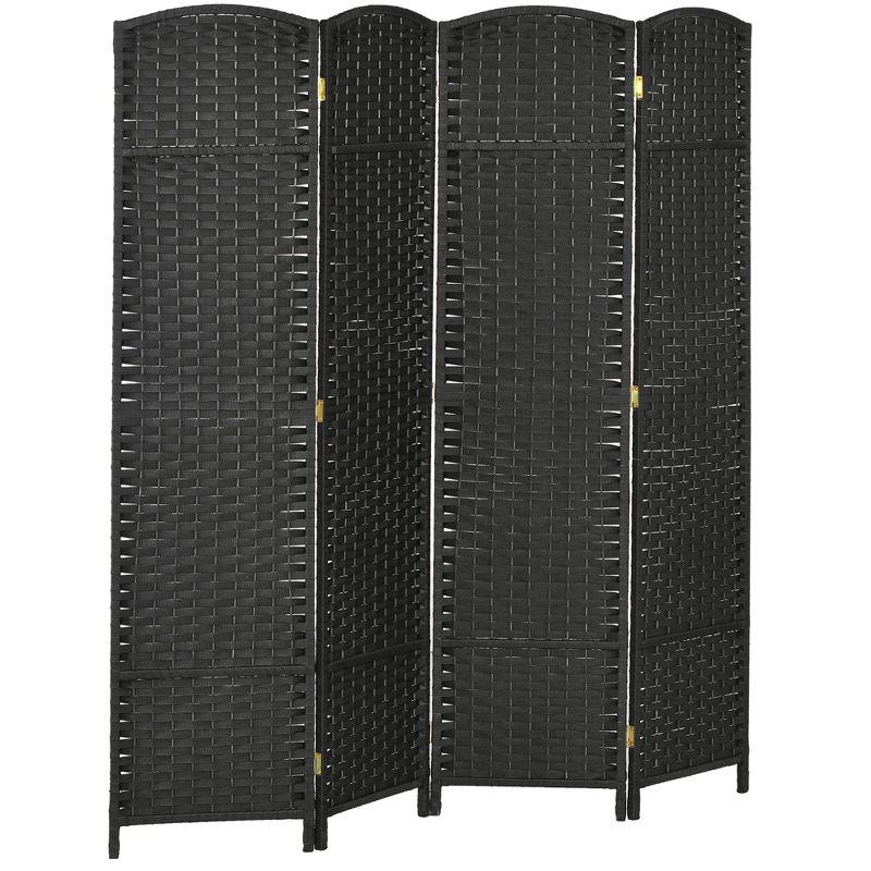 Black 4-Panel Folding Privacy Screen with Pine Wood Frame