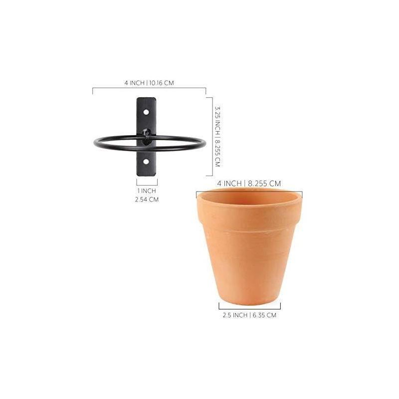 Darware 4in Metal Wall Ring Planters w/ Pots 4pk, Wall Mounted Clay Pots w/ Holders for Plants and Flowers