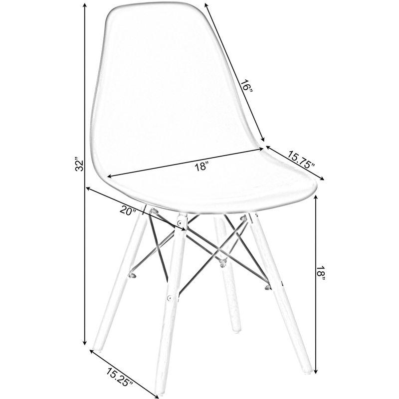 Fabulaxe Mid-Century Modern Style Plastic DSW Shell Dining Chair with Solid Beech Wooden Dowel Eiffel Legs, Set of 4 White