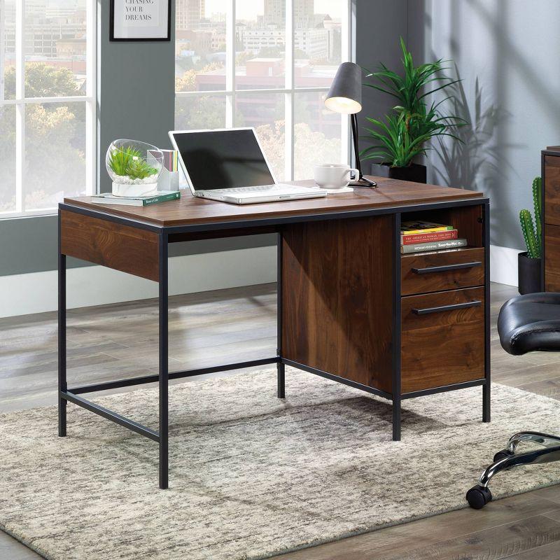 Grand Walnut Wood Desk with Drawer and Filing Cabinet