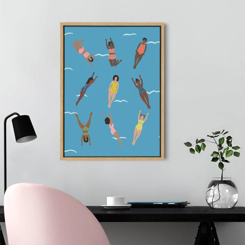 18" x 24" Sylvie Swimmers Framed Canvas by Queenbe Monyei Natural - Kate & Laurel All Things Decor