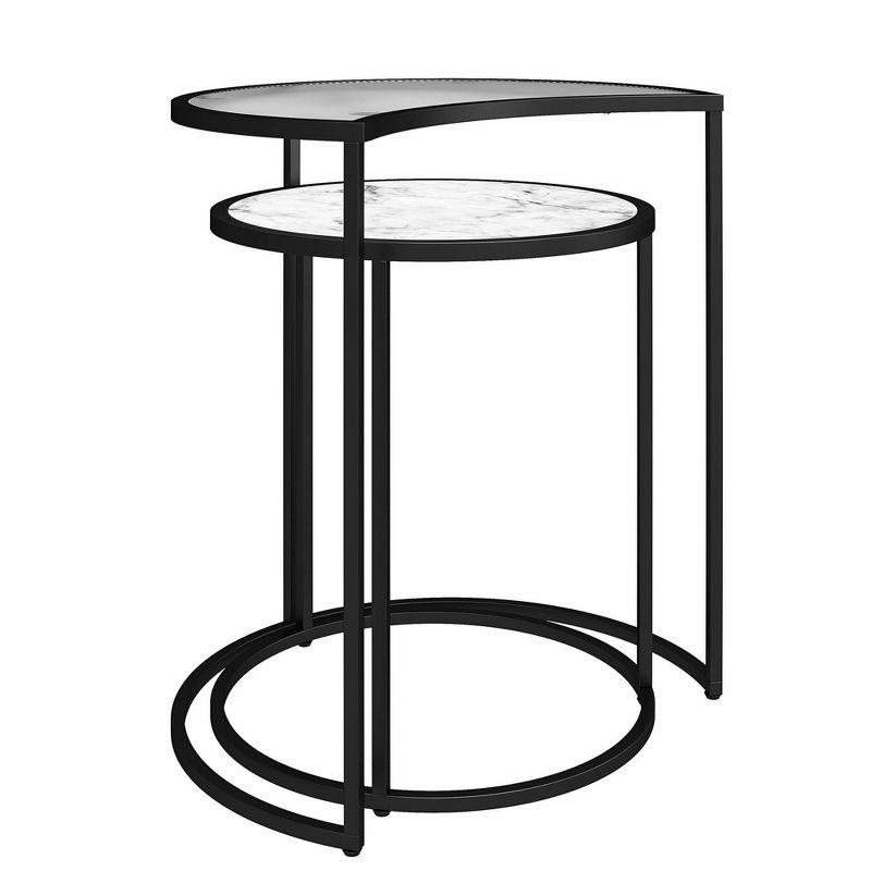 Lunar Crescent Nesting End Tables with White Marble and Glass