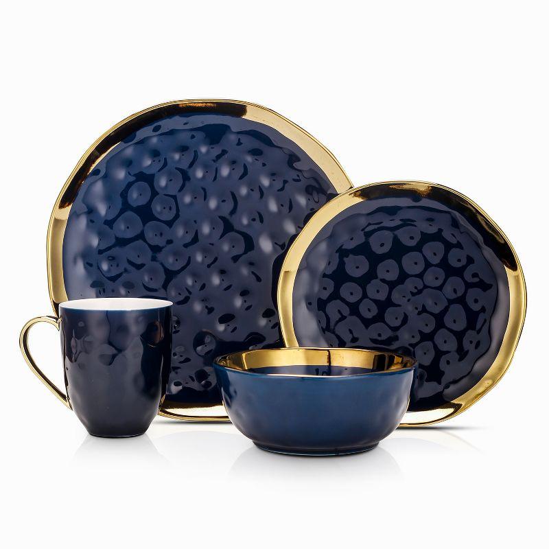 Stone Lain Florian 32-Piece Porcelain Dinnerware Set, Service for 8, Navy Blue