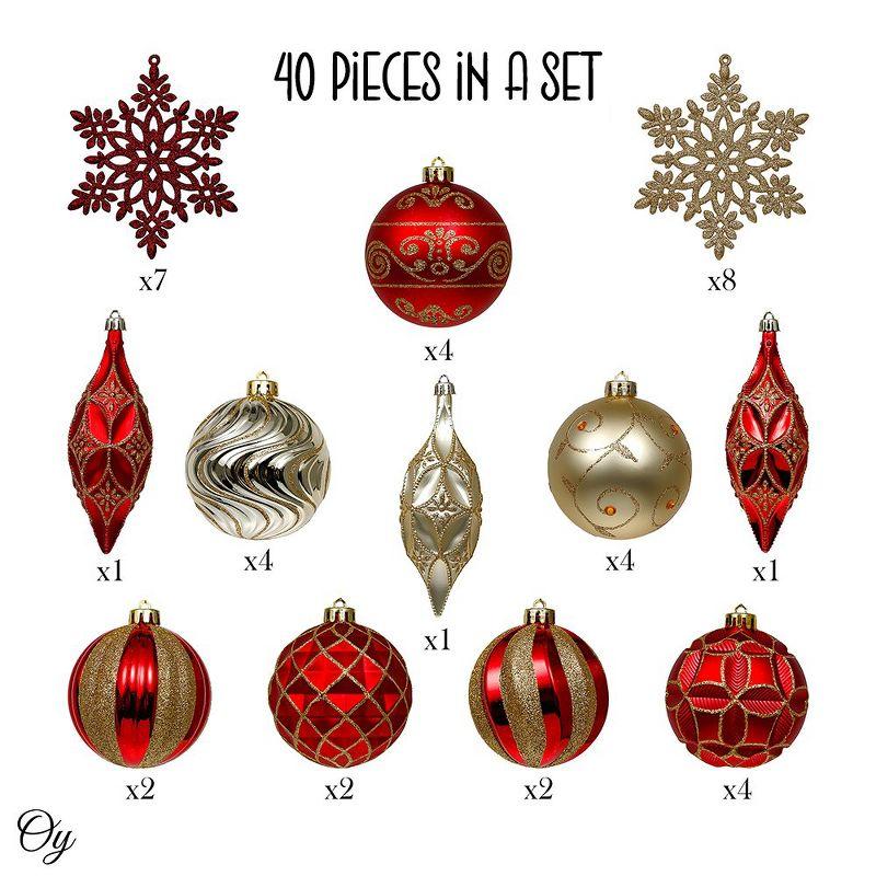 40pc Red and Gold Glitter Luxury Shatterproof Christmas Ornament Bauble Set| OrnamentallyYou