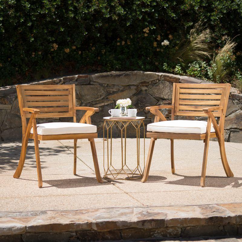 Hermosa 2pk Acacia Wood Arm Chair: Water-Resistant Cushions, Outdoor Seating - Christopher Knight Home