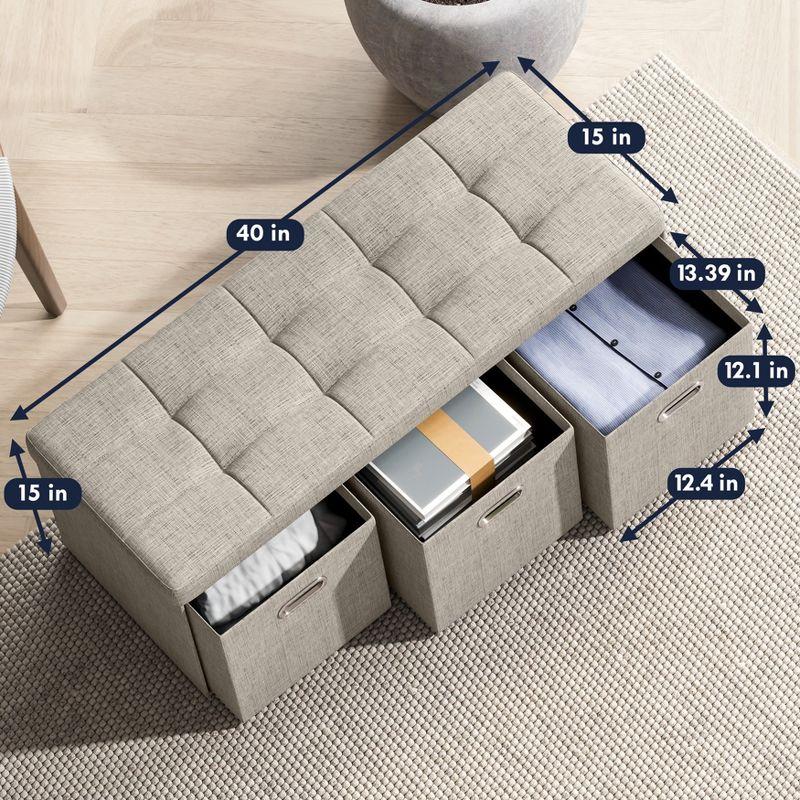 Ornavo Home Collapsible Large Storage Bench Ottoman with Drawers - 40" Inch - Charcoal Gray