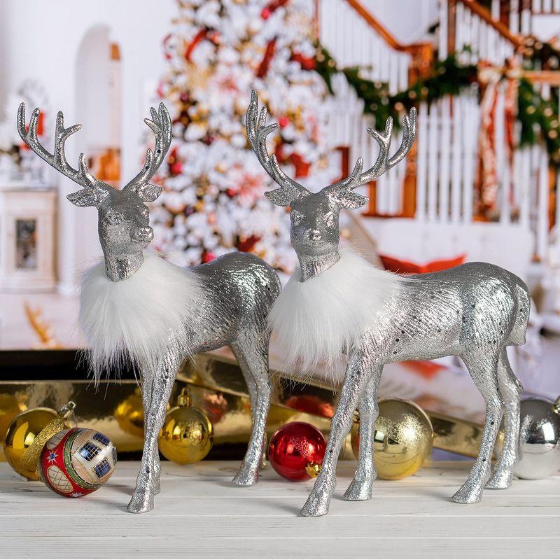 Ornativity Glitter Christmas Reindeer Figurines-  Silver - Pack of 2