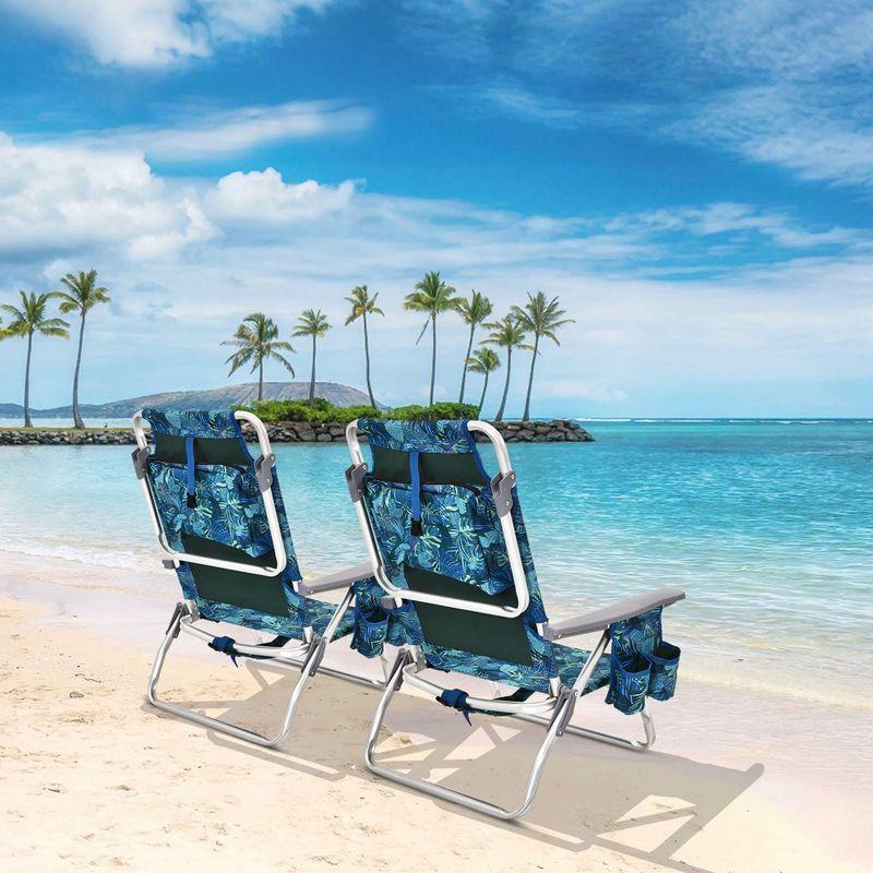 Costway 4-Pack Folding Backpack Beach Chair 5-Position Outdoor Reclining Chairs with Pillow Dark Blue