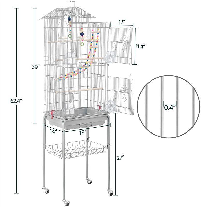 Yaheetech Roof Top Birdcage Parrot Cage with Detachable Rolling Stand Wrought Iron