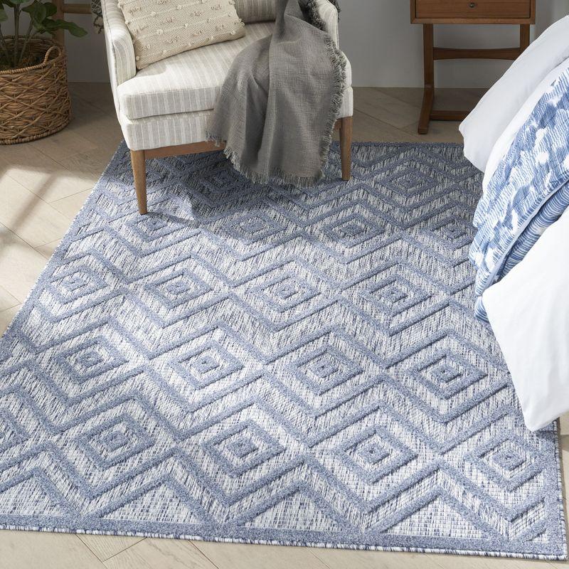 Nourison Versatile Diamond Geometric Flatweave Indoor Outdoor Area Rug Denim Blue 6' x 9'