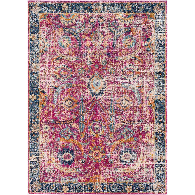 Reversible Blue Rectangular 5'3" x 7'3" Easy-Care Synthetic Area Rug