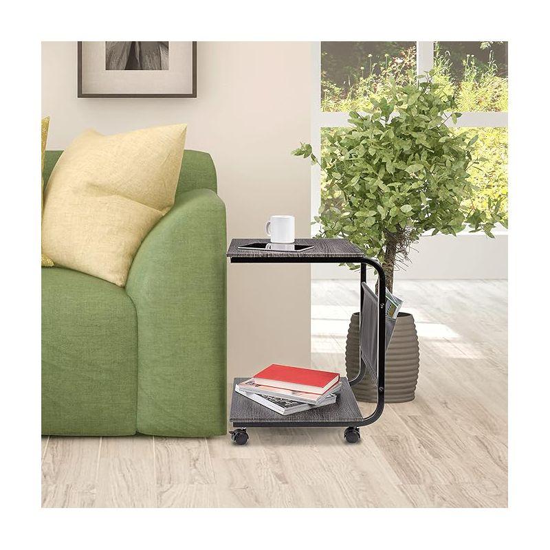 Seville Classics C Shaped End Table TV Tray on Wheels