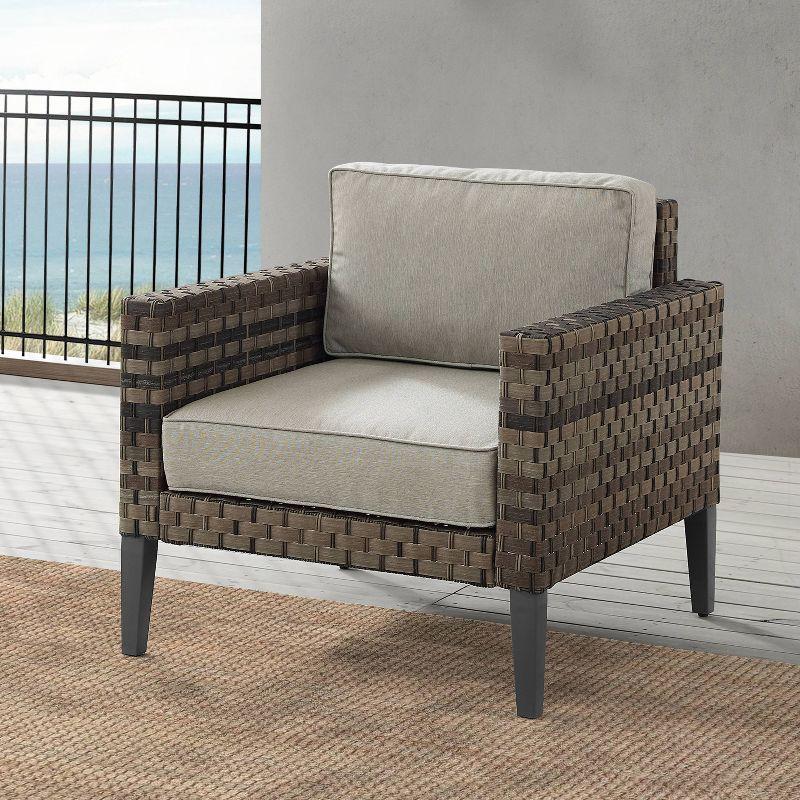 Taupe and Brown Outdoor Wicker Armchair with Cushions