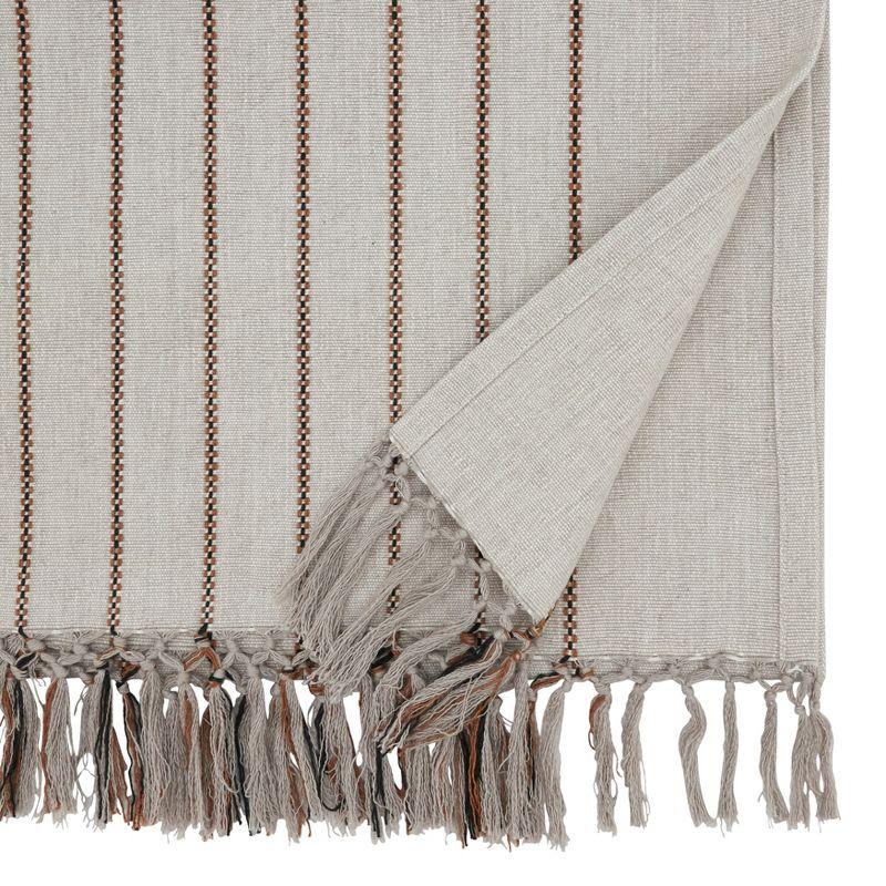 Gray Cotton Striped Dinner Table Runner with Fringes