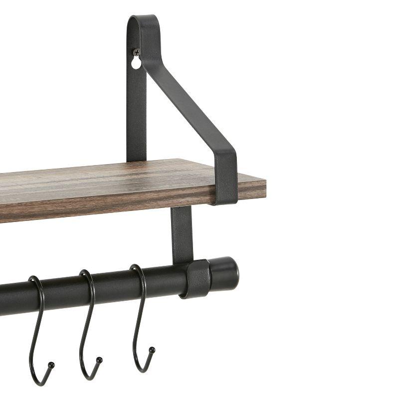 6 Hook Amelia Wall Shelf with Hanging Rod Black/Rustic - Danya B.