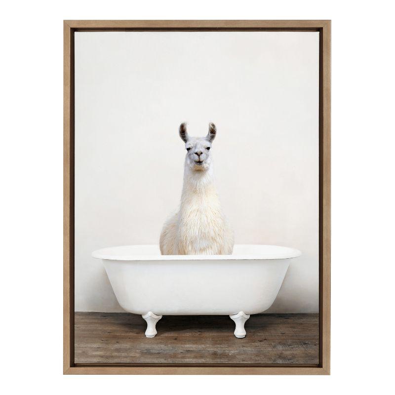 18" x 24" Sylvie Alpaca in The Tub Color Framed Canvas by Amy Peterson - Kate & Laurel All Things Decor