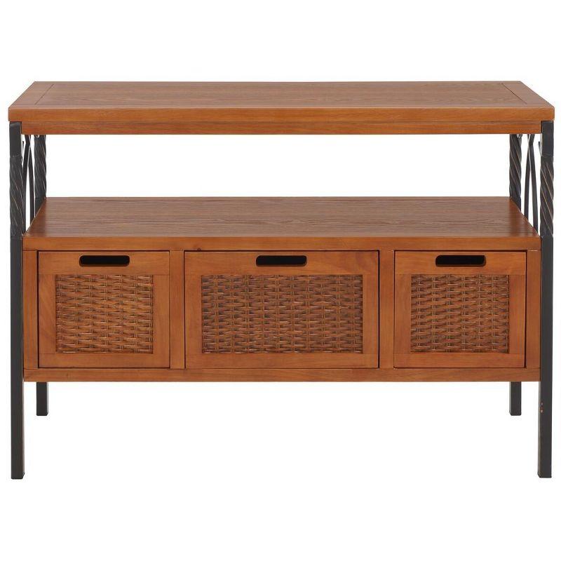 Transitional Joshua 3-Drawer White Media Console with Wicker Accents