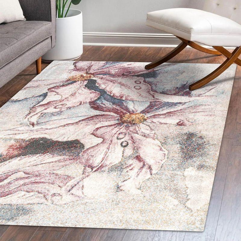 Pastello Modern Abstract Muted Flowers Area Rug - JONATHAN Y