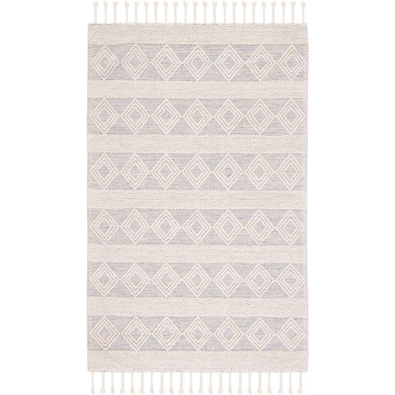 Ivory and Beige Handwoven Wool Area Rug with Fringe