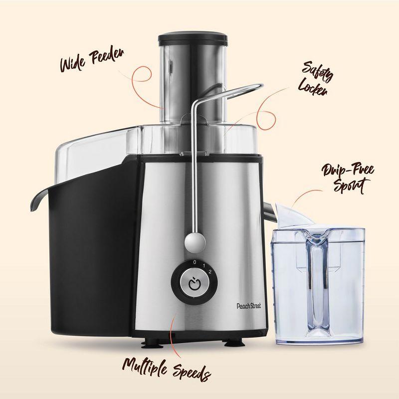 Peach Street Centrifugal Juicer 700W Extractor Machine, Wide Feeder for Whole Fruits, Vegetable, with Micro-Mesh Filter Easy to Clean, Stainless Steel