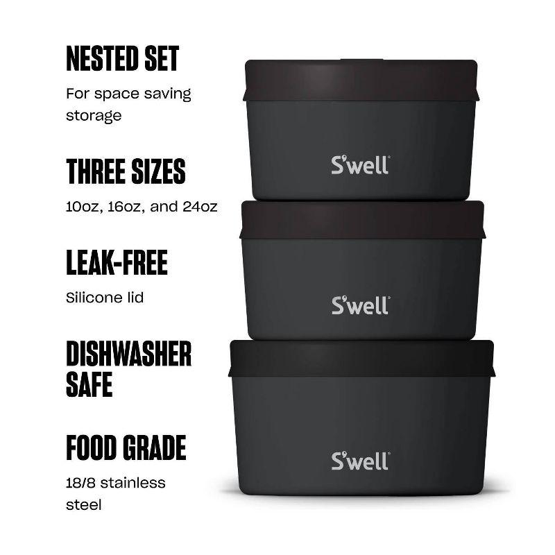 S'well Food Canister Set Teakwood: Stainless Steel Storage, Dishwasher-Safe, Silicone Lid, 3-Piece Set