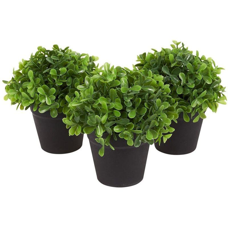 Mini Green Plastic Boxwood Topiary Centerpiece Set