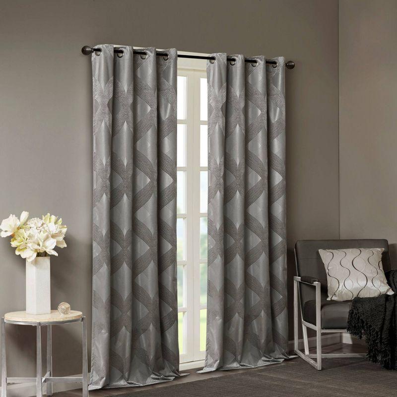 Charcoal Ogee Knitted Jacquard Blackout Curtain Panel