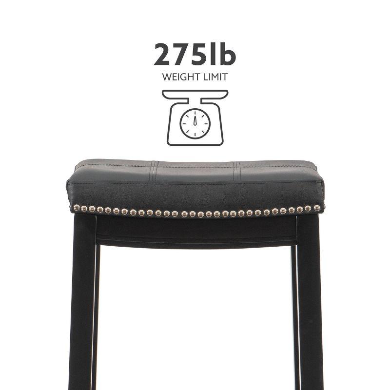 Claridge Backless Faux Leather Nailhead Saddle Barstool Black - Linon: Rubberwood Frame, 32.25" Height