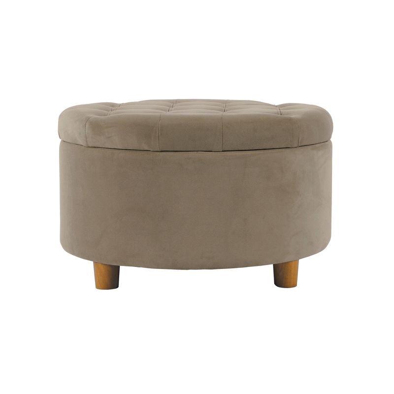 Tufted Round Storage Ottoman Fawn Velvet - HomePop: Lift-Off Lid, Honey Oak Legs, 250lb Capacity