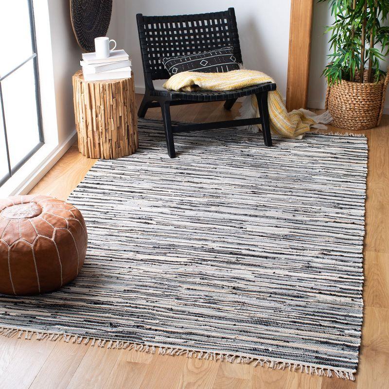 Hand-Woven Black Stripe Cotton Area Rug 4' x 6'