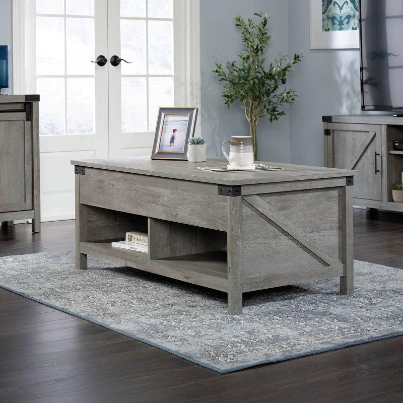 Bridge Acre Rustic Farmhouse Lift Top Coffee Table Mystic Oak - Sauder: Rectangle Table for Living Room, Spot Clean