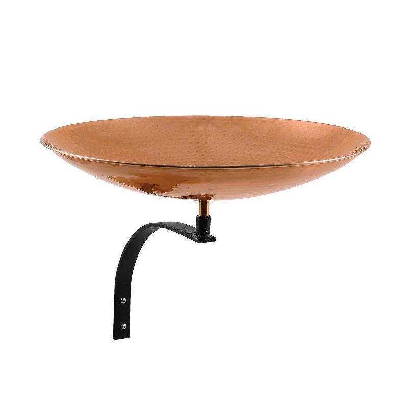 12" Stainless Steel Birdbath Bowl with Wall Mount Bracket Polished Copper Plated - ACHLA Designs: Weather-Resistant Iron Outdoor Garden Decor