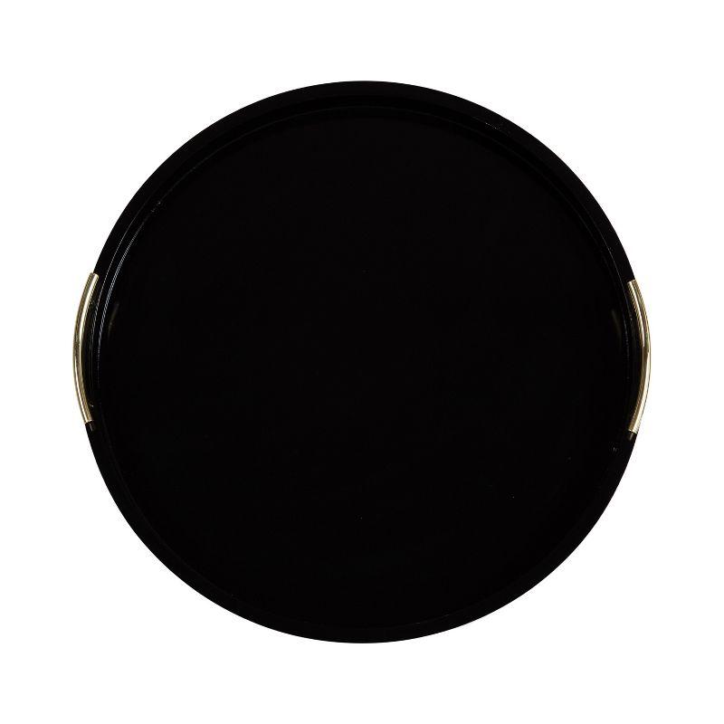 Kate and Laurel Lipton Round Decorative Tray with Metal Handles, 22" Diameter, Black