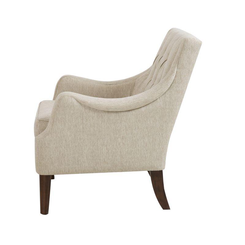 Elegant Beige Handcrafted Wood Accent Chair with Button Tufted Back