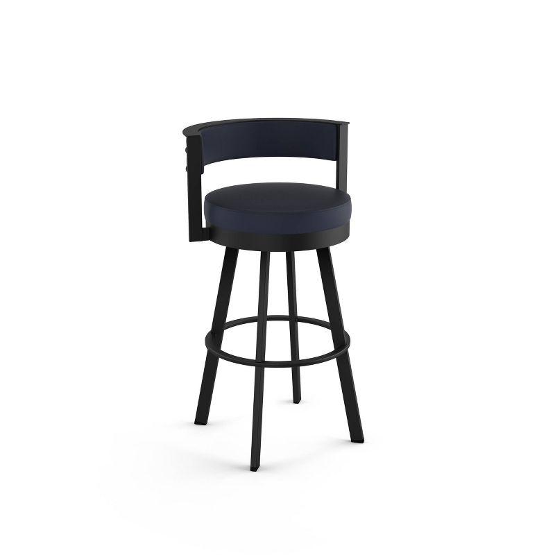 Amisco Browser Upholstered Barstool Navy/Black: Faux Leather, Oval Shape, Steel Frame, 300 lbs Capacity