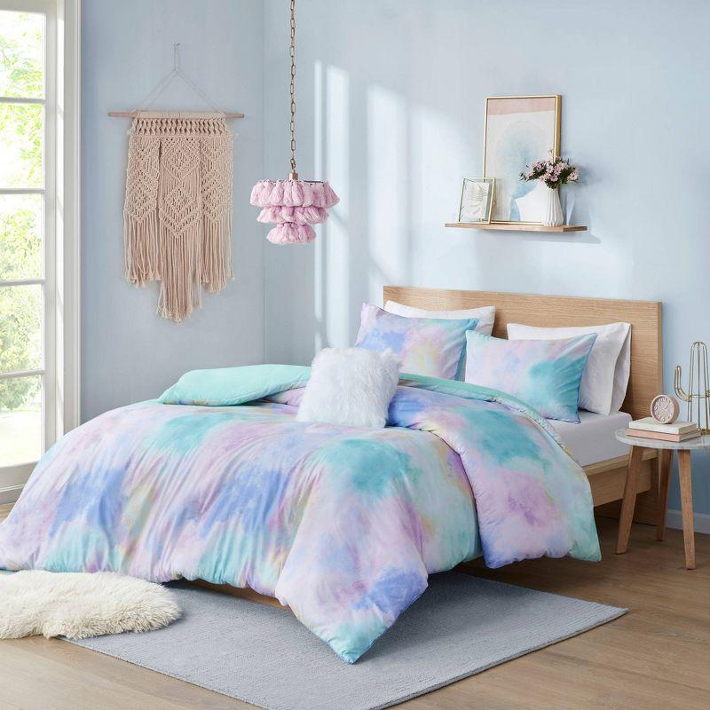 Cassiopeia Watercolor Tie Dye Printed Duvet Cover Set with Throw Pillow