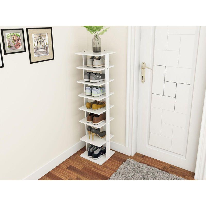 White 7-Tier Bamboo and Wood Shoe Rack Organizer