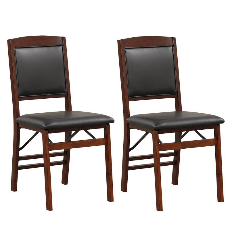 Costway 2 Pack Folding Dining Chairs Foldable Chairs with PVC Padded Seat & High Backrest