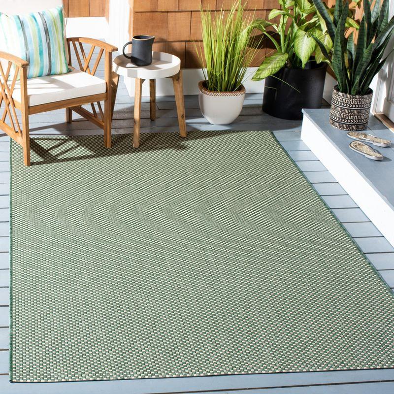 Dark Green and Beige Rectangular Stain-Resistant Indoor/Outdoor Rug