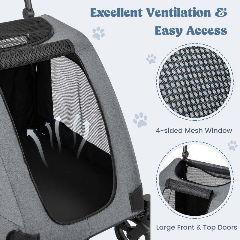 Costway Extra Large Dog Stroller with Dual Entry Safety Belt Adjustable Handle 4 Wheels Blue/Grey