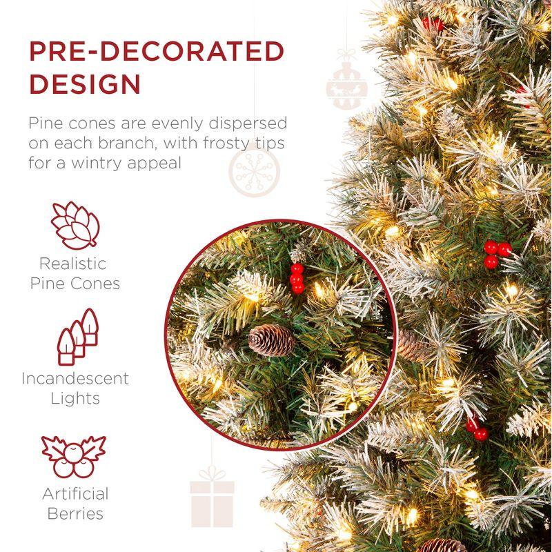 Best Choice Products Pre-Lit Pencil Christmas Tree, Pre-Decorated, Frosted w/ Flocked Tips, Lights, Base