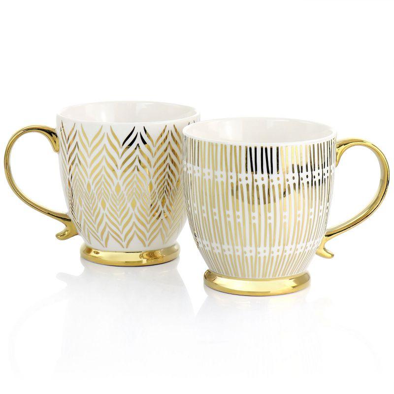 Gold Electroplated Fine Ceramic Mug Set, 4-Piece, White and Gold