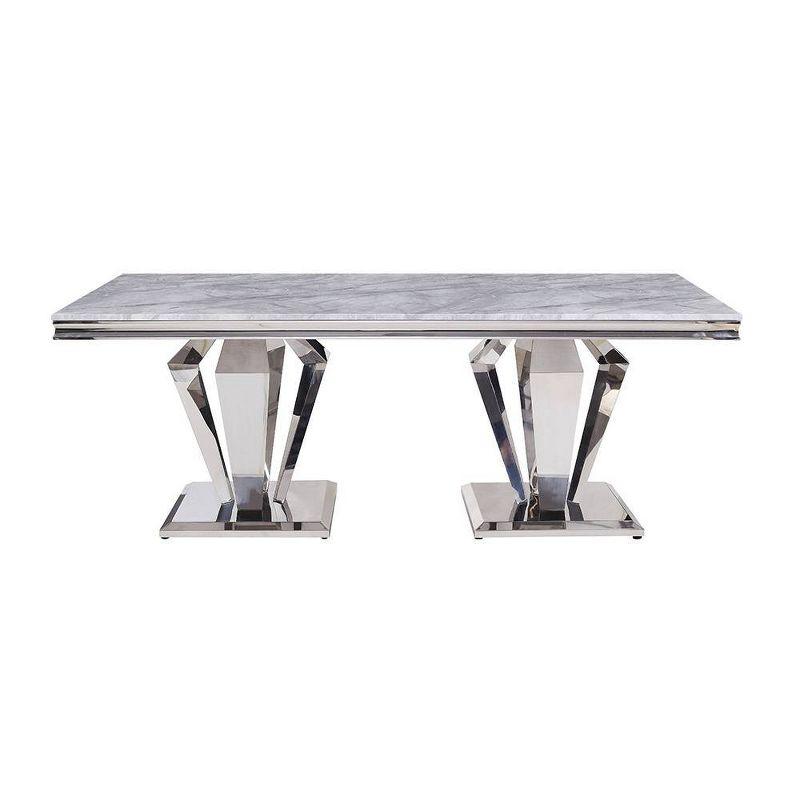 Everly Quinn Eardie Rectangular Dining Table in Light Gray and Mirrored Silver