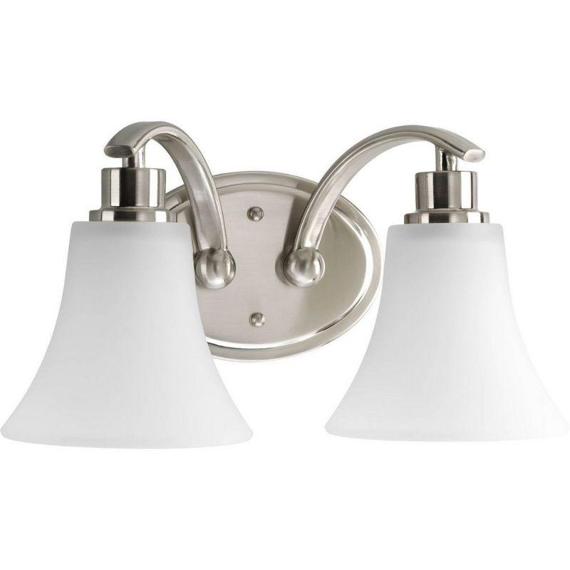 Progress Lighting Joy Collection 2-Light Bath Fixture, Ceramic, Brushed Nickel, White Etched Glass